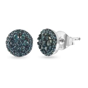 Blue Diamond Stud Earrings in Platinum Over Sterling Silver 0.50 ctw