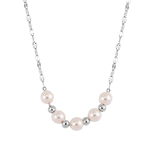 White Shell Pearl 5.00 ctw Necklace in Rhodium Over Sterling Silver 17 Inches