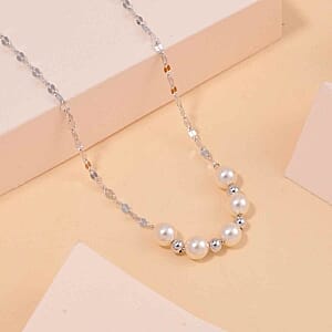 White Shell Pearl 5.00 ctw Necklace in Rhodium Over Sterling Silver 17 Inches