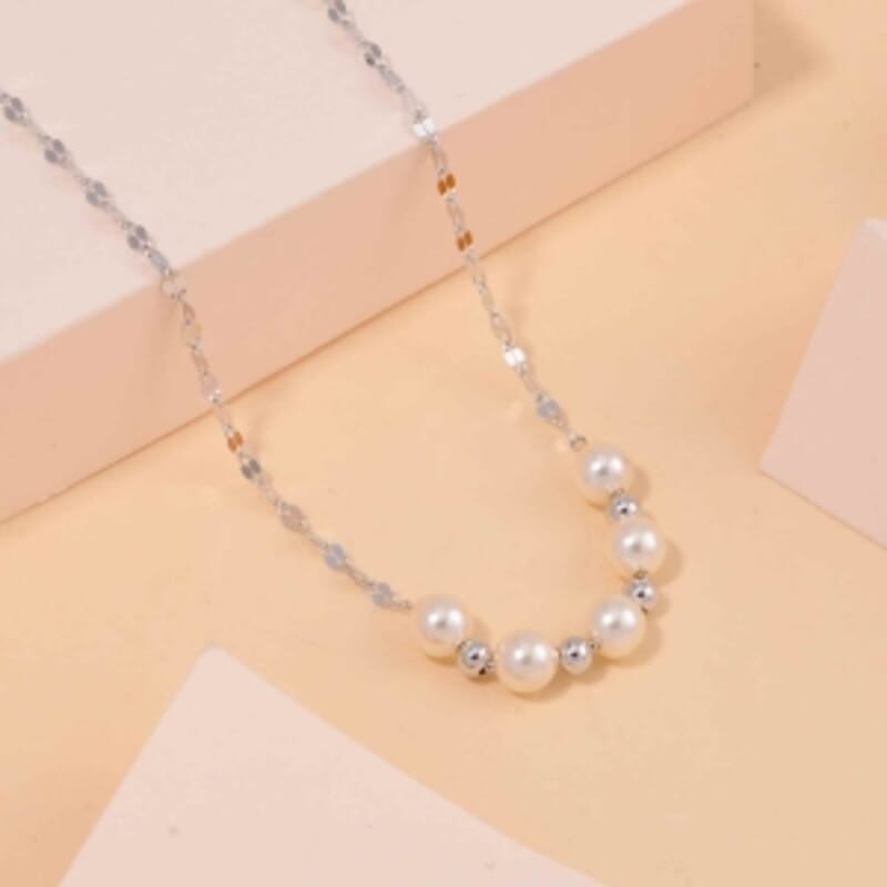 White Shell Pearl 5.00 ctw Necklace in Rhodium Over Sterling Silver 17 Inches