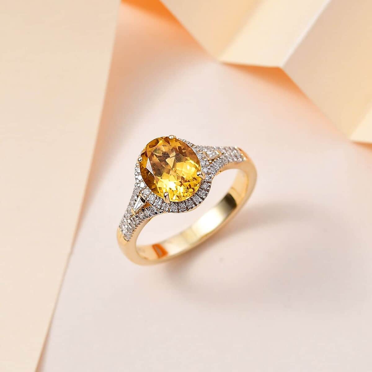 Luxoro 10K Yellow Gold AAA Brazilian Heliodor and G-H I2 Diamond Ring 4.50 Grams 3.00 ctw image number 1