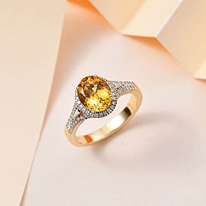 Luxoro 10K Yellow Gold AAA Brazilian Heliodor and G-H I2 Diamond Ring (Size 9.0) 4.50 Grams 2.60 ctw