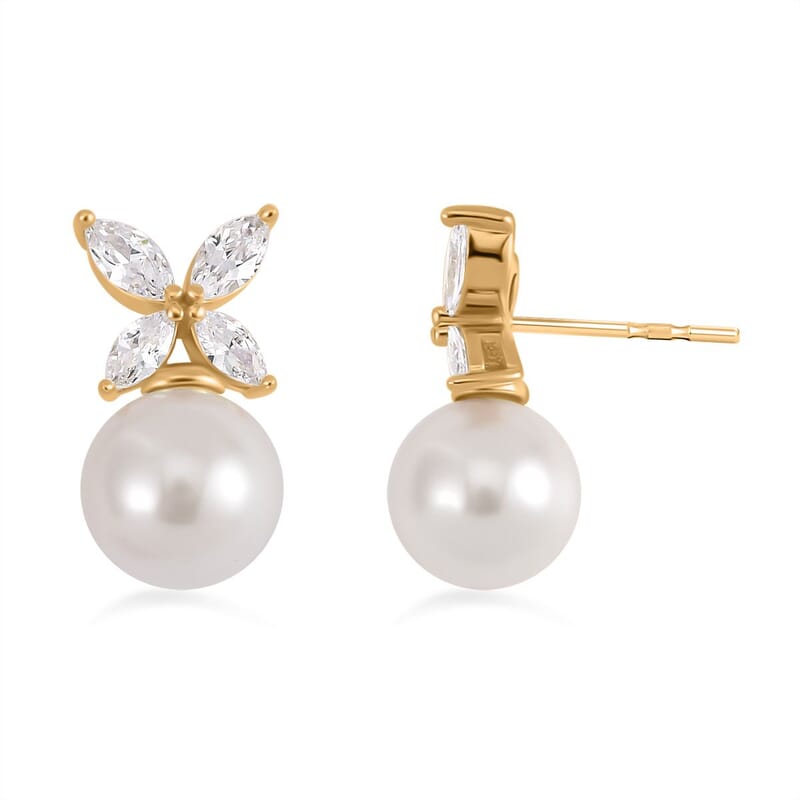 White Shell Pearl and Simulated Diamond 12.20 ctw Earrings in Sterling Silver