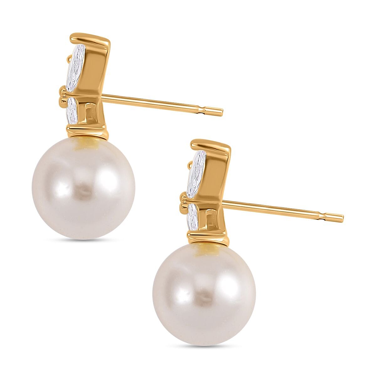 White Shell Pearl and Simulated Diamond 12.20 ctw Earrings in Sterling Silver