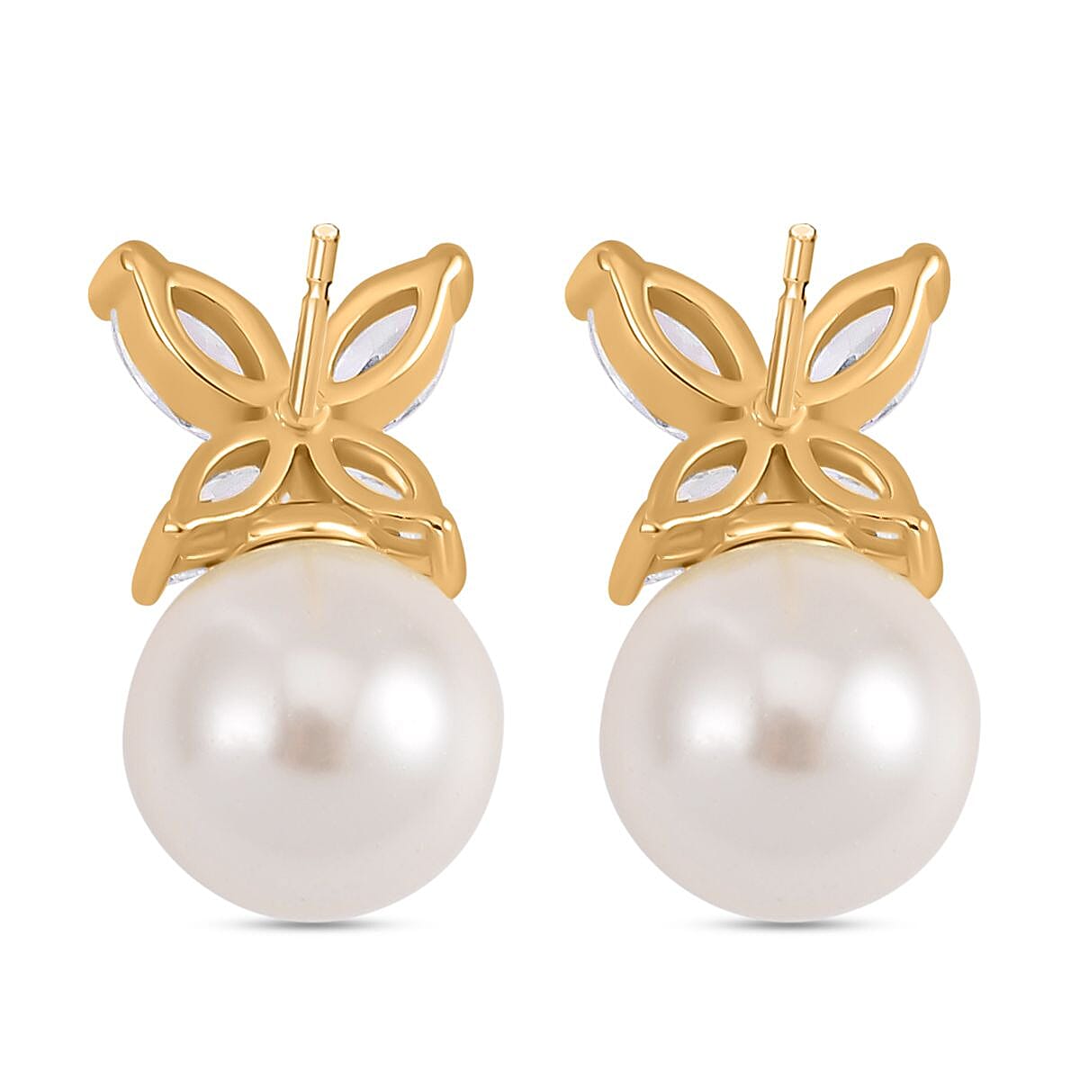 White Shell Pearl and Simulated Diamond 12.20 ctw Earrings in Sterling Silver