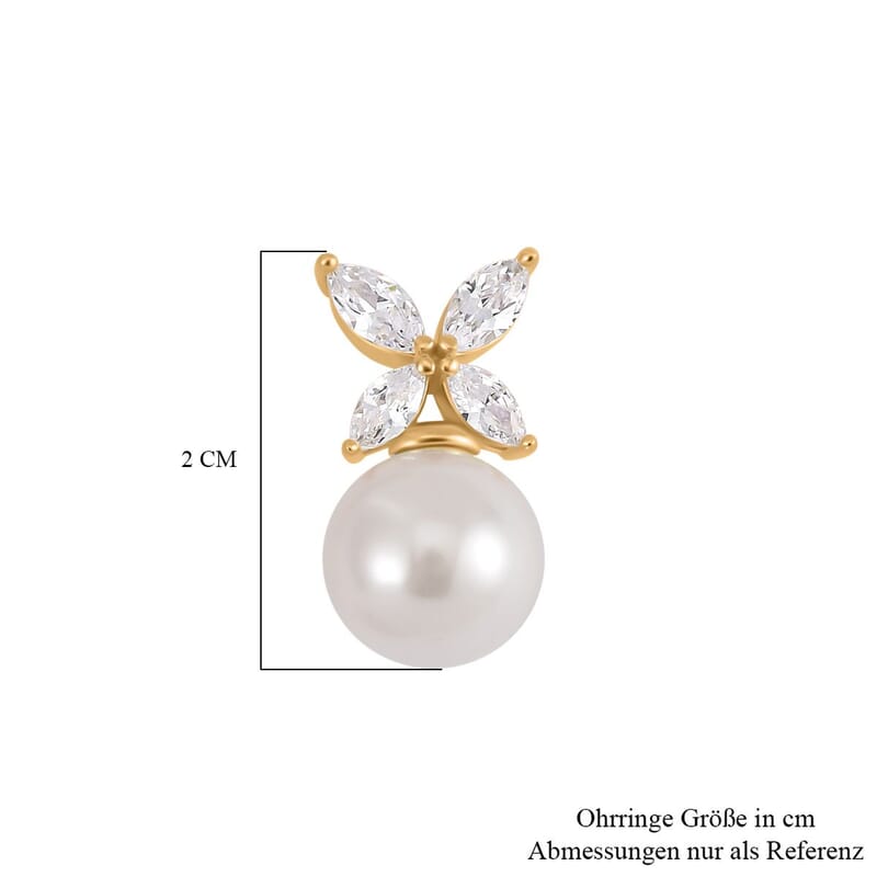 White Shell Pearl and Simulated Diamond 12.20 ctw Earrings in Sterling Silver