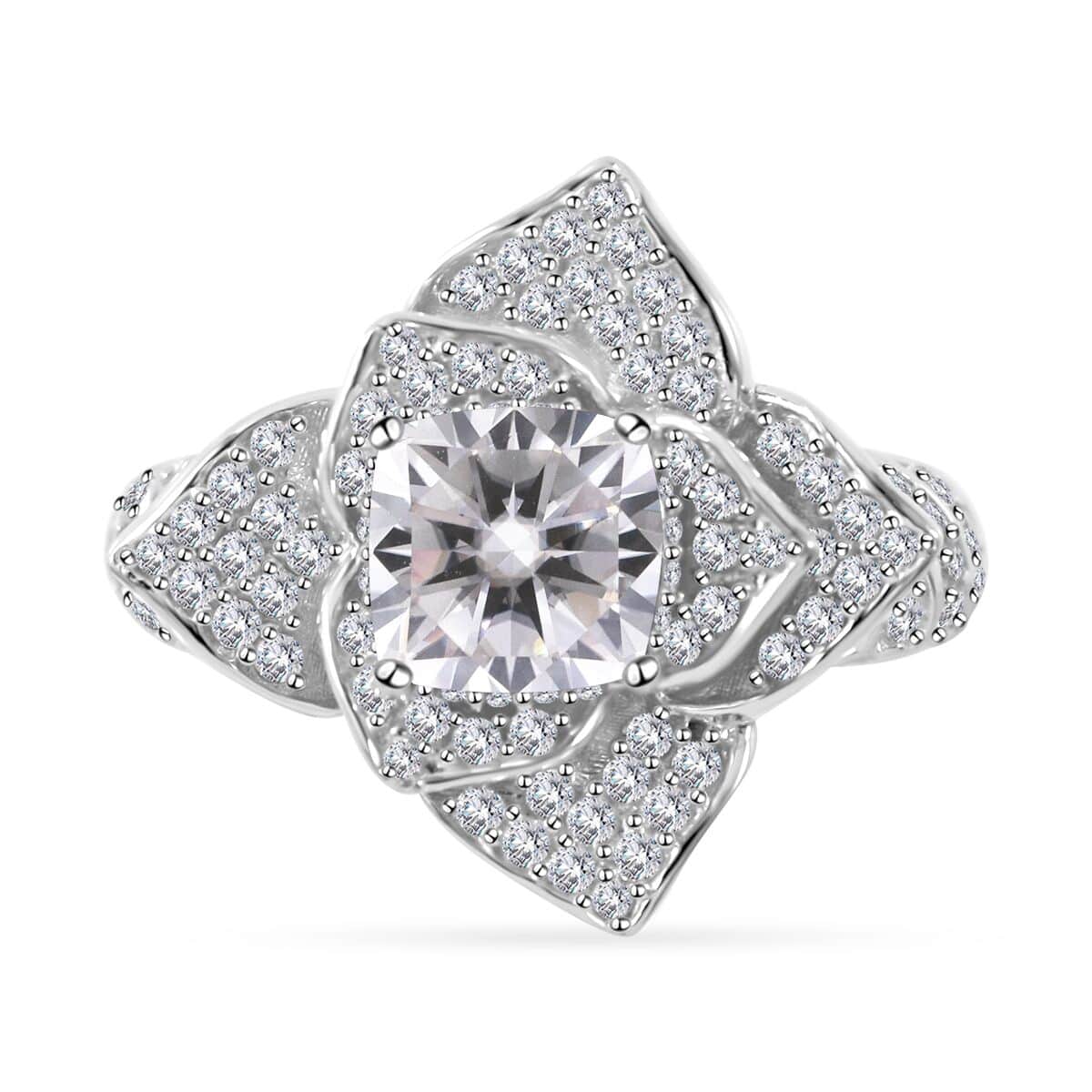 Moissanite Floral Ring in Platinum Over Sterling Silver (Size 6.0) 2.35 ctw image number 0