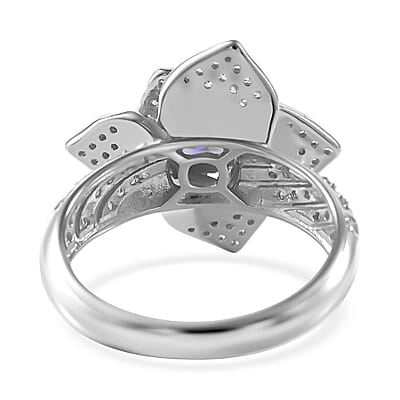 Moissanite Floral Ring in Platinum Over Sterling Silver (Size 6.0) 2.35 ctw