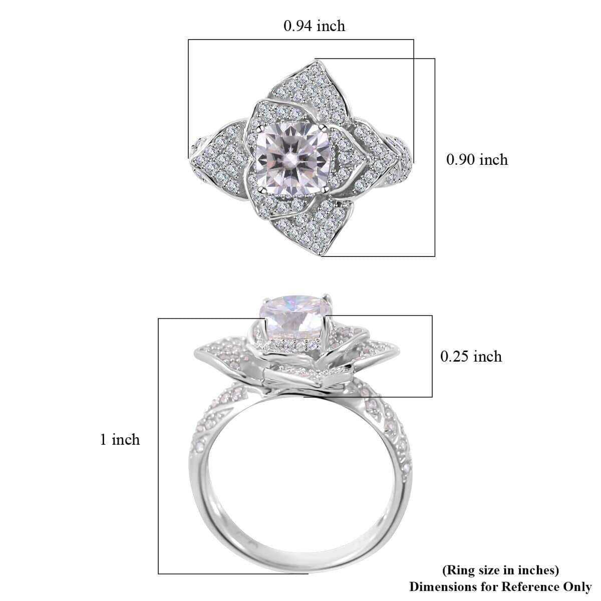 Moissanite Floral Ring in Platinum Over Sterling Silver (Size 6.0) 2.35 ctw image number 4