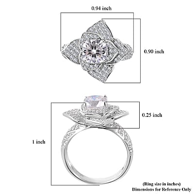 Moissanite Floral Ring in Platinum Over Sterling Silver (Size 6.0) 2.35 ctw