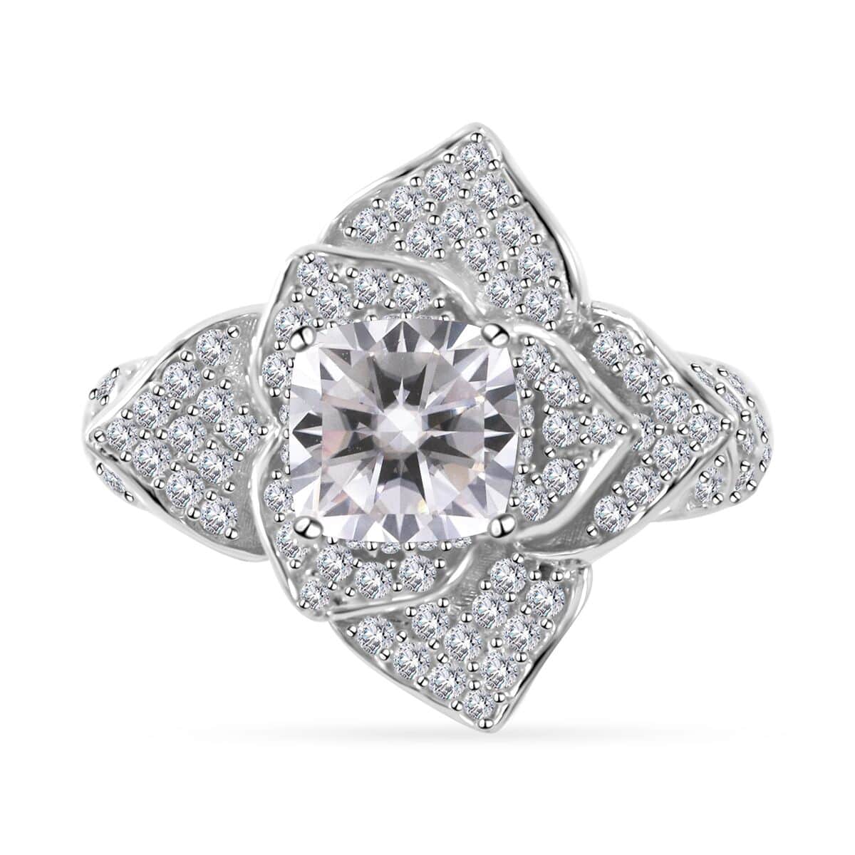 Moissanite Floral Ring in Platinum Over Sterling Silver (Size 7.0) 2.35 ctw image number 0