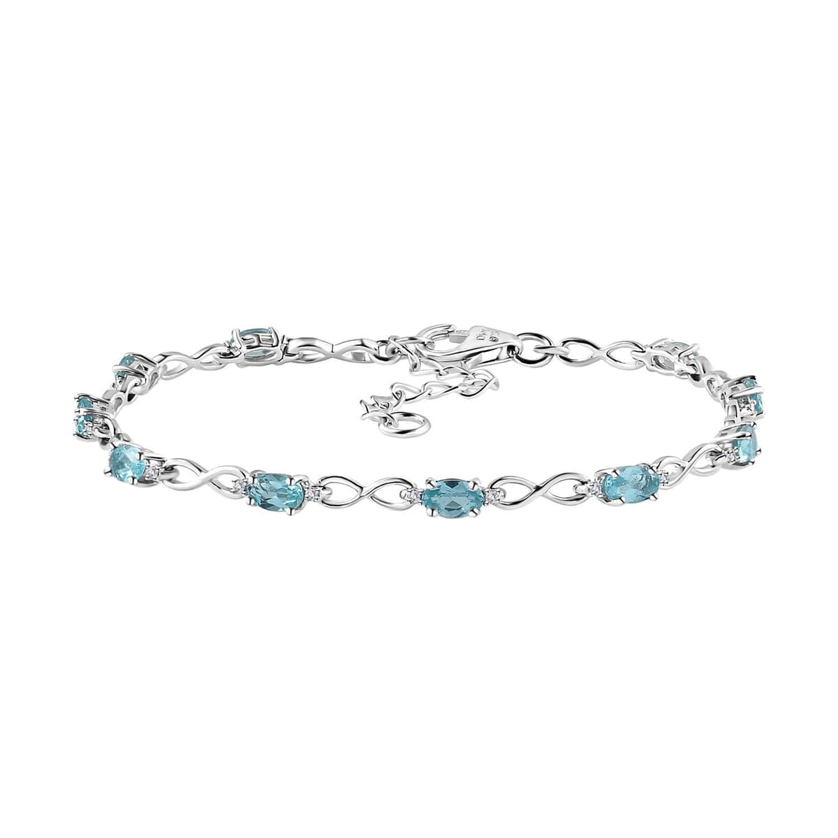 Betroka Blue Apatite and White Zircon Bracelet in Platinum Over Sterling Silver (6.50-8.00In) 2.75 ctw image number 0