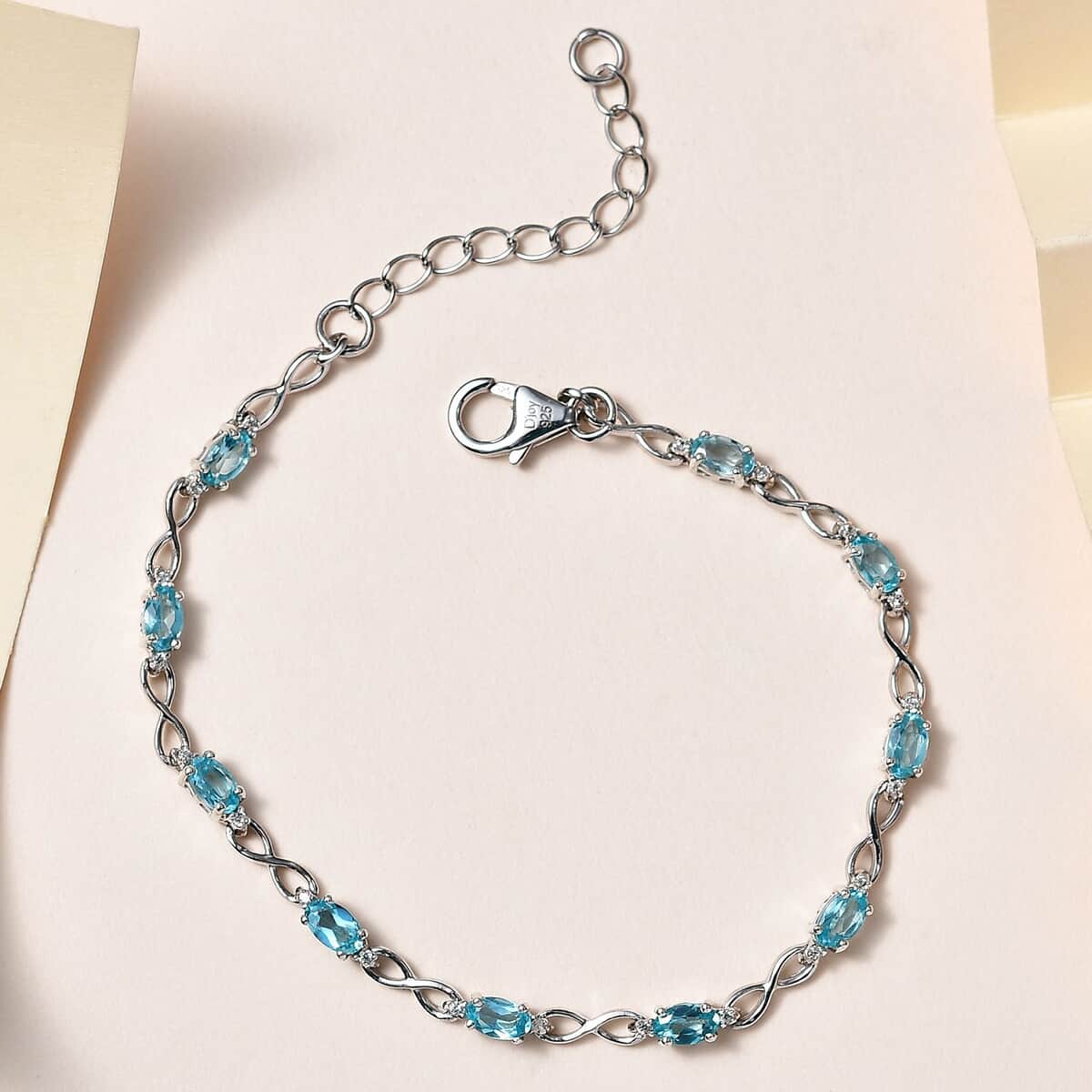 Betroka Blue Apatite and White Zircon Bracelet in Platinum Over Sterling Silver (6.50-8.00In) 2.75 ctw image number 1