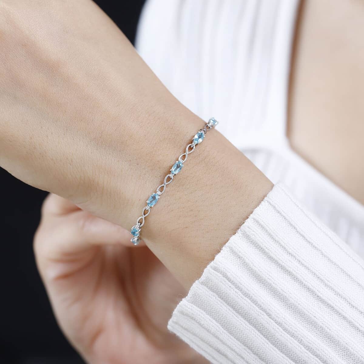 Betroka Blue Apatite and White Zircon Bracelet in Platinum Over Sterling Silver (6.50-8.00In) 2.75 ctw image number 2