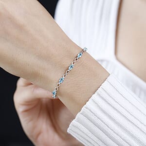 Betroka Blue Apatite and White Zircon 2.75 ctw Bracelet in Platinum Over Sterling Silver (6.50-8.00In)
