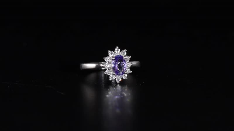 Tanzanite, White Zircon Sunburst Ring in Platinum Over Sterling Silver (Size 10.0) 1.00 ctw