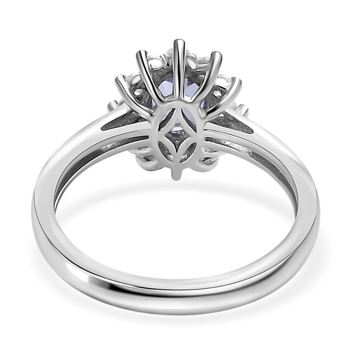 Tanzanite and White Zircon Sunburst Ring in Platinum Over Sterling Silver (Size 10.0) 1.00 ctw image number 4
