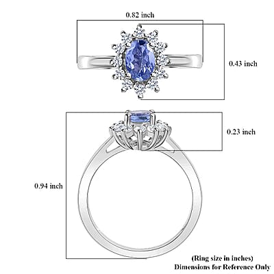 D'Joy Tanzanite and White Zircon Sunburst Ring in Platinum Over Sterling Silver (Size 10.0) 1.00 ctw
