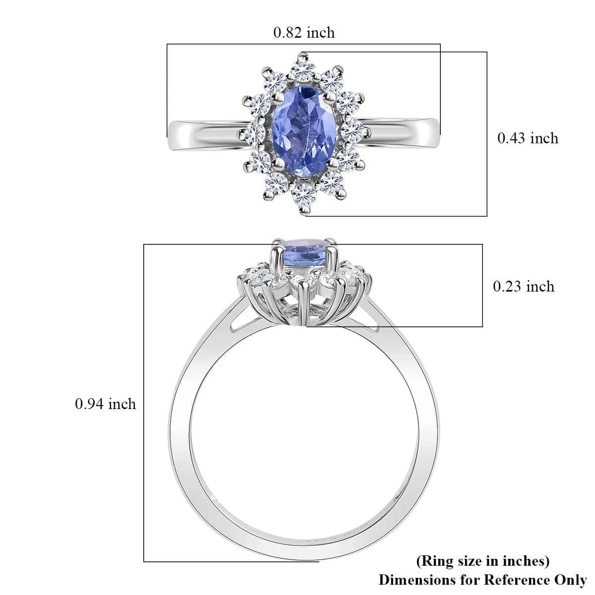 Tanzanite and White Zircon Sunburst Ring in Platinum Over Sterling Silver (Size 8.0) 1.00 ctw image number 5