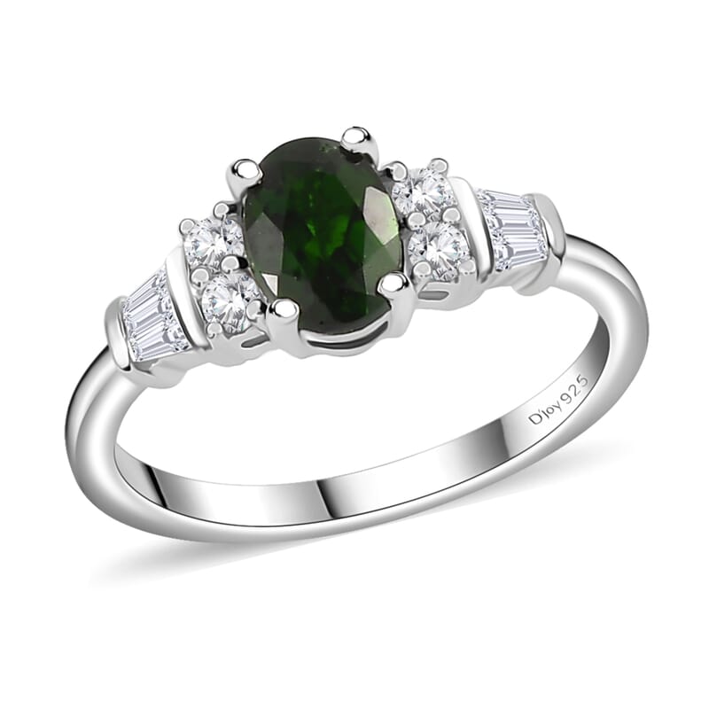 Chrome Diopside and White Zircon Ring in Platinum Over Sterling Silver (Size 10.0) 1.25 ctw