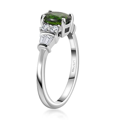 Chrome Diopside and White Zircon Ring in Platinum Over Sterling Silver (Size 10.0) 1.25 ctw