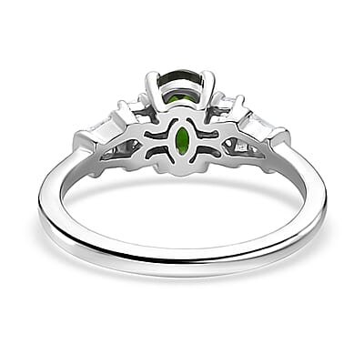 Chrome Diopside and White Zircon Ring in Platinum Over Sterling Silver (Size 10.0) 1.25 ctw