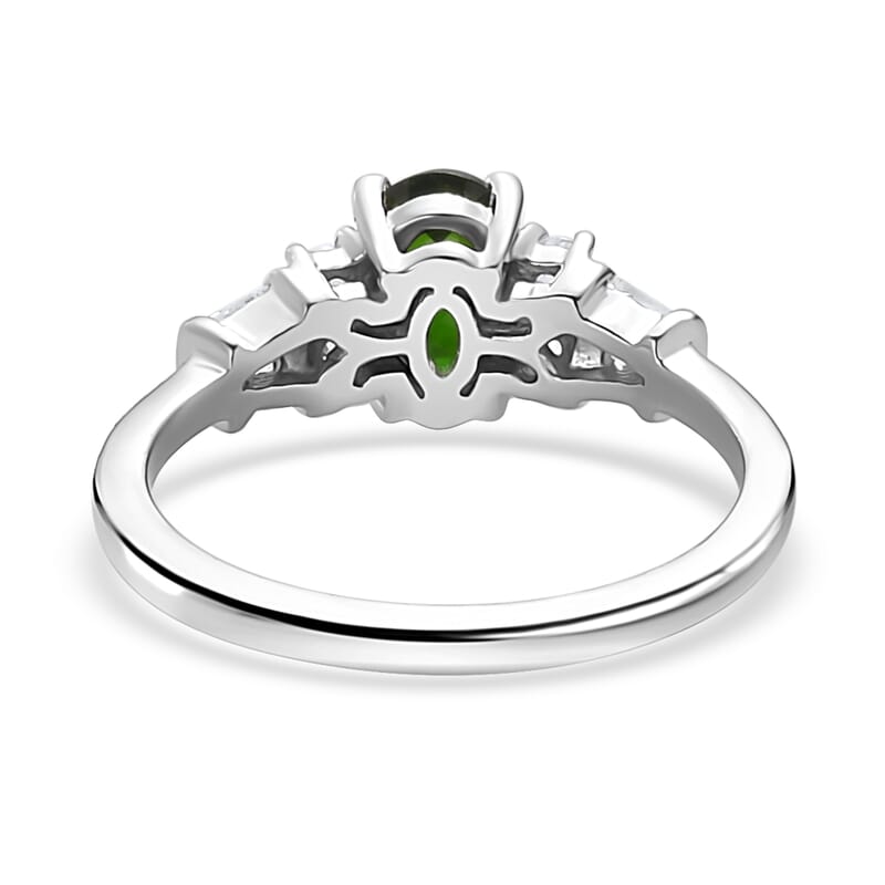 Chrome Diopside and White Zircon Ring in Platinum Over Sterling Silver (Size 10.0) 1.25 ctw