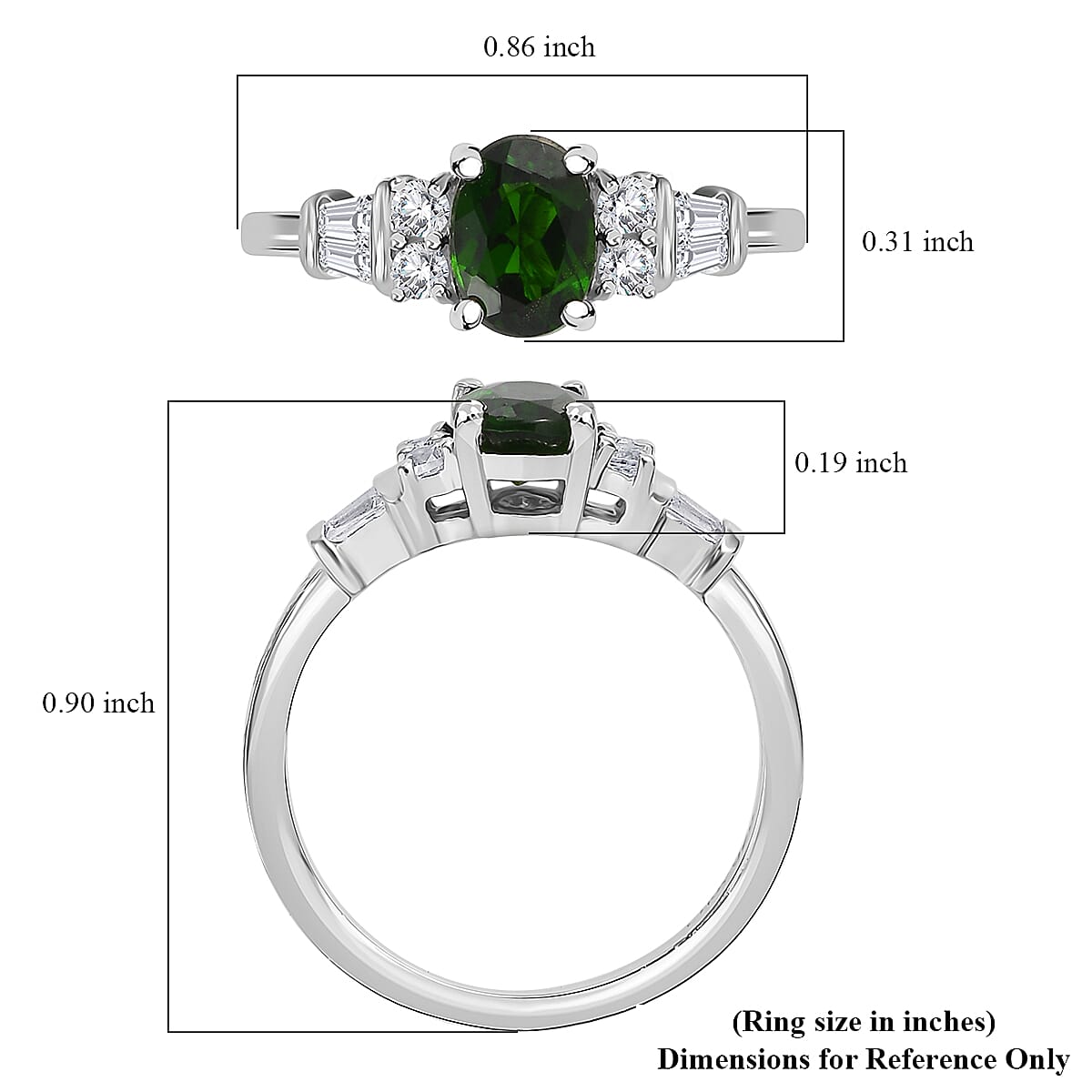 Chrome Diopside and White Zircon Ring in Platinum Over Sterling Silver (Size 10.0) 1.25 ctw