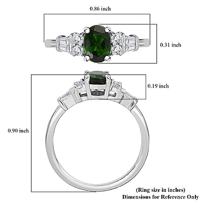 Chrome Diopside and White Zircon Ring in Platinum Over Sterling Silver (Size 10.0) 1.25 ctw