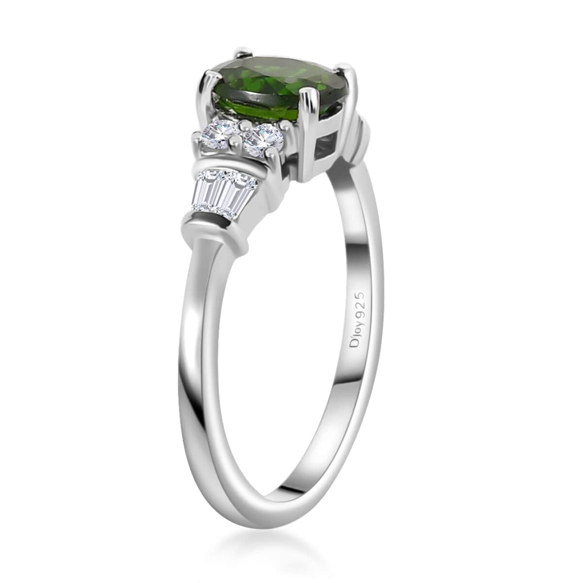 Chrome Diopside and White Zircon Ring in Platinum Over Sterling Silver (Size 6.0) 1.25 ctw image number 3