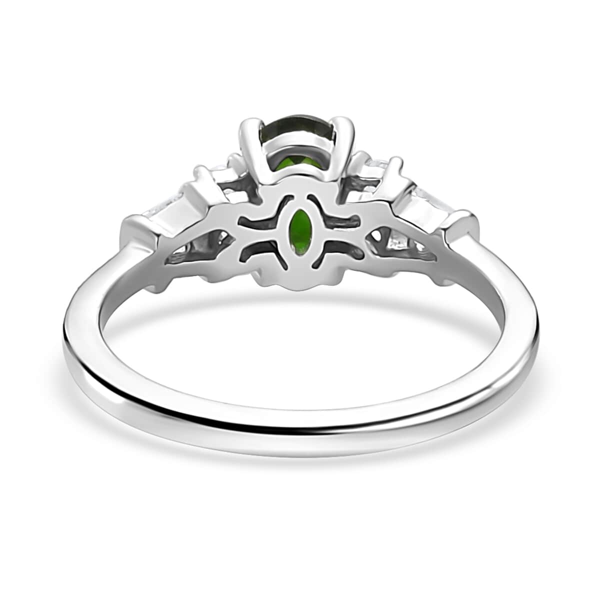 Chrome Diopside and White Zircon Ring in Platinum Over Sterling Silver (Size 6.0) 1.25 ctw image number 4