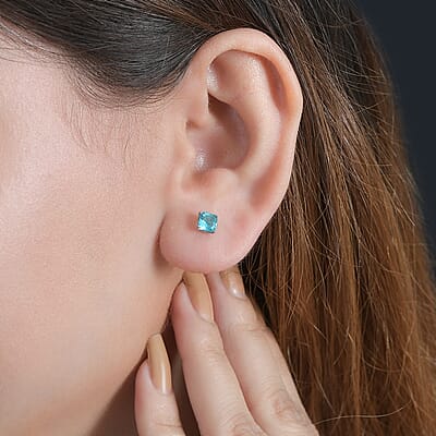 Betroka Blue Apatite Solitaire Stud Earrings in Platinum Over Sterling Silver 1.35 ctw