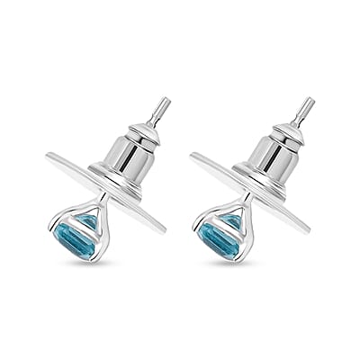 Betroka Blue Apatite Solitaire Stud Earrings in Platinum Over Sterling Silver 1.35 ctw