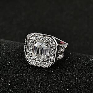 Doorbuster D'Joy Moissanite 3.40 ctw Royal Signet Men's Ring in Rhodium Over Sterling Silver (Size 10.0)