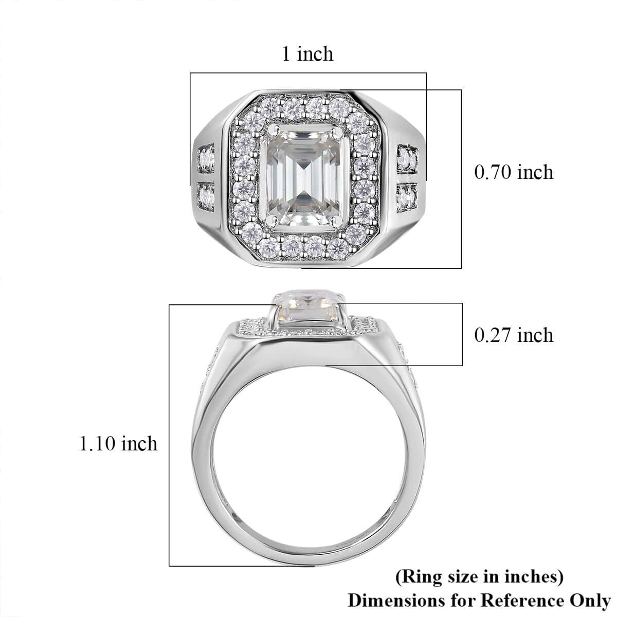 Moissanite Men's Ring in Platinum Over Sterling Silver (Size 10.0) 3.40 ctw image number 5