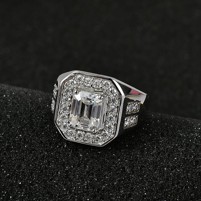 D'Joy Moissanite 3.40 ctw Royal Signet Men's Ring in Rhodium Over Sterling Silver (Size 11.0)