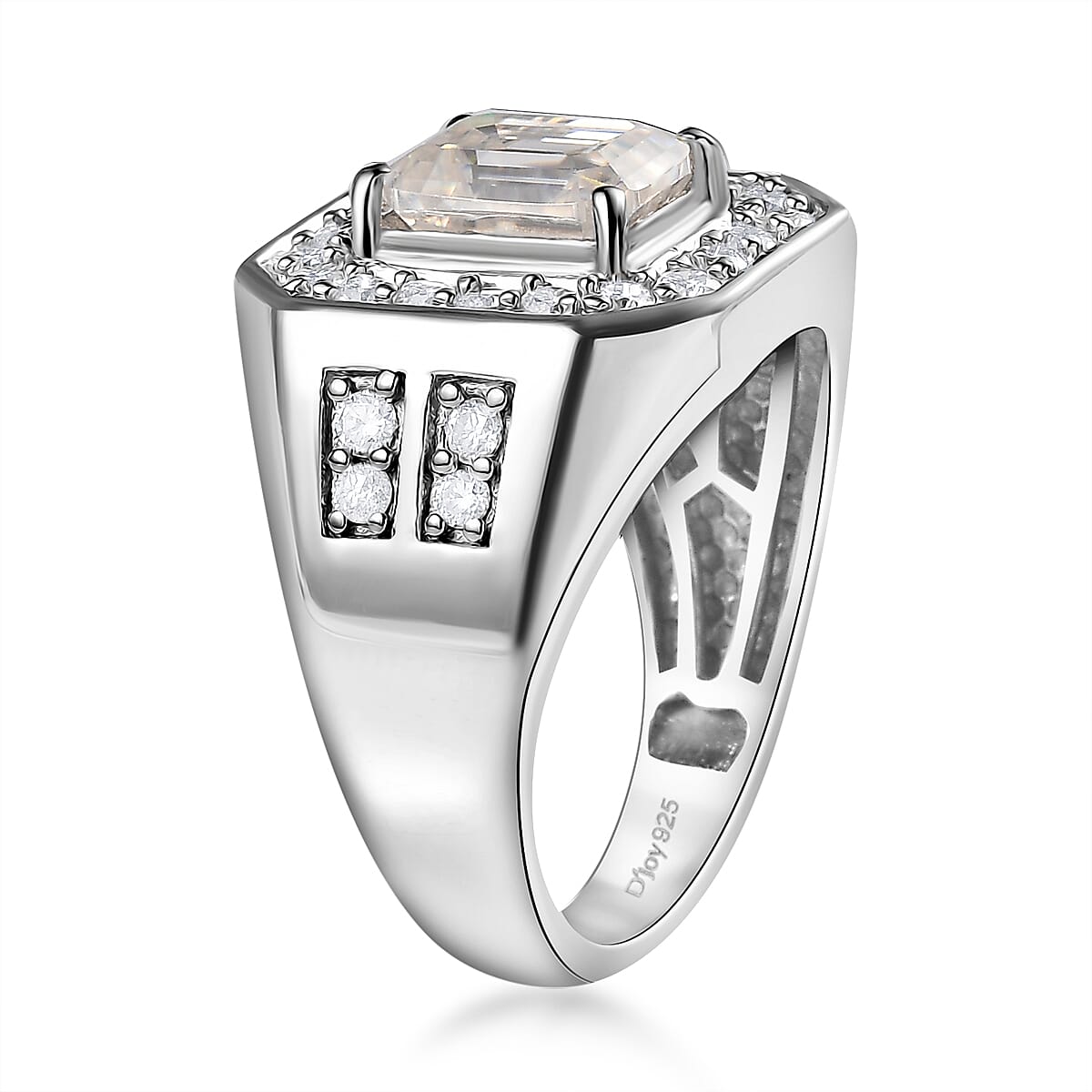 D'Joy Moissanite 3.40 ctw Royal Signet Men's Ring in Rhodium Over Sterling Silver (Size 12.0)
