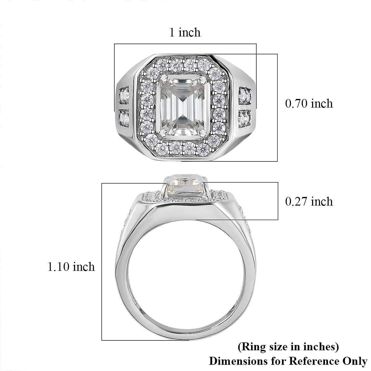D'Joy Moissanite 3.40 ctw Royal Signet Men's Ring in Rhodium Over Sterling Silver (Size 12.0)