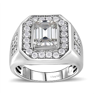 Doorbuster D'Joy Moissanite 3.40 ctw Royal Signet Men's Ring in Rhodium Over Sterling Silver (Size 13.0)