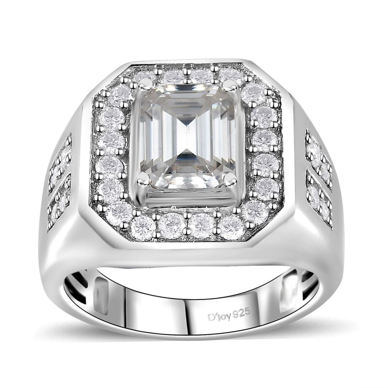 D'Joy Moissanite 3.40 ctw Royal Signet Men's Ring in Rhodium Over Sterling Silver (Size 13.0)