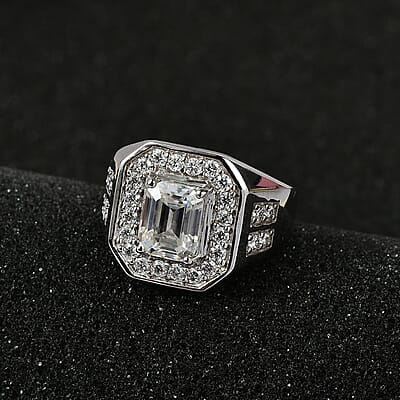 D'Joy Moissanite 3.40 ctw Royal Signet Men's Ring in Rhodium Over Sterling Silver (Size 13.0)