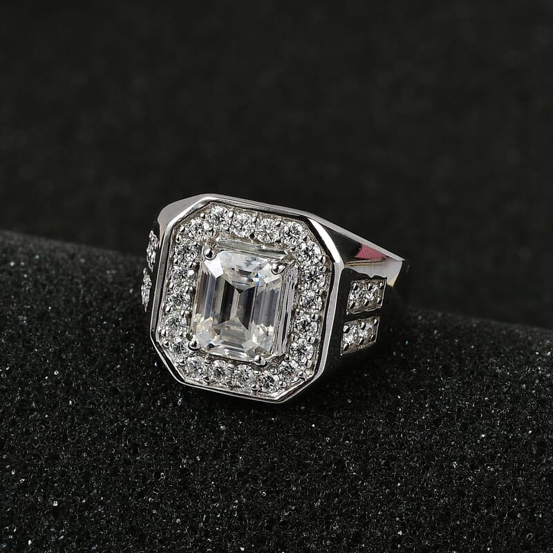 D'Joy Moissanite 3.40 ctw Royal Signet Men's Ring in Rhodium Over Sterling Silver (Size 13.0)