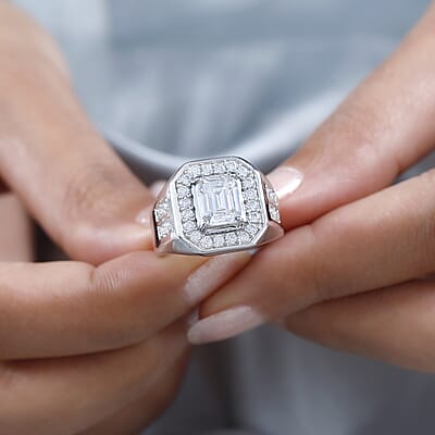 D'Joy Moissanite 3.40 ctw Royal Signet Men's Ring in Rhodium Over Sterling Silver (Size 13.0)