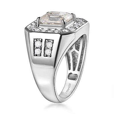 D'Joy Moissanite 3.40 ctw Royal Signet Men's Ring in Rhodium Over Sterling Silver (Size 13.0)