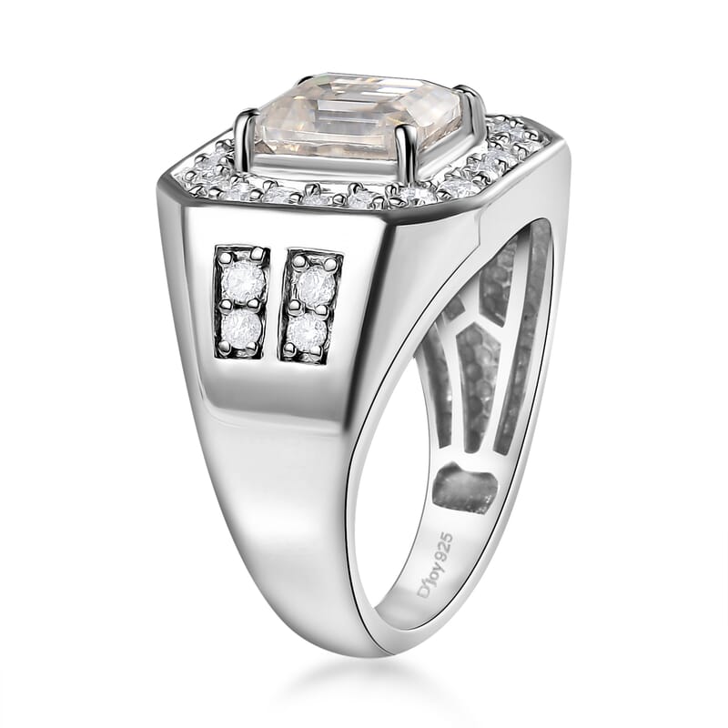 D'Joy Moissanite 3.40 ctw Royal Signet Men's Ring in Rhodium Over Sterling Silver (Size 13.0)