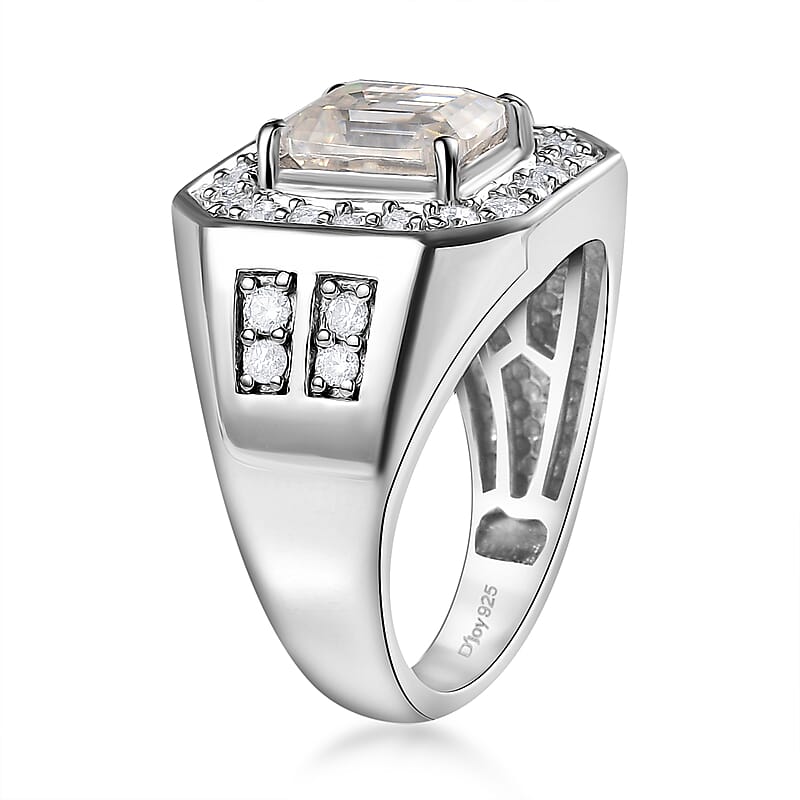 D'Joy Moissanite 3.40 ctw Royal Signet Men's Ring in Rhodium Over Sterling Silver (Size 13.0)