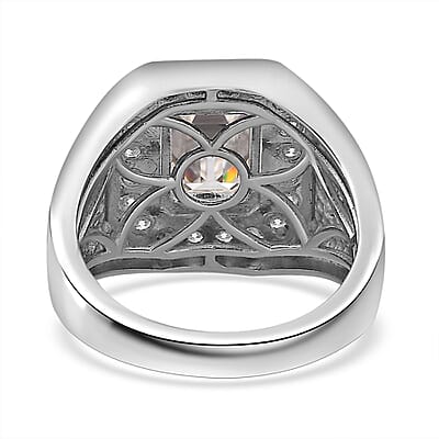 D'Joy Moissanite 3.40 ctw Royal Signet Men's Ring in Rhodium Over Sterling Silver (Size 13.0)