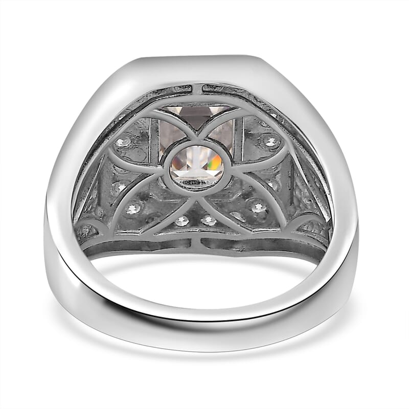 D'Joy Moissanite 3.40 ctw Royal Signet Men's Ring in Rhodium Over Sterling Silver (Size 13.0)