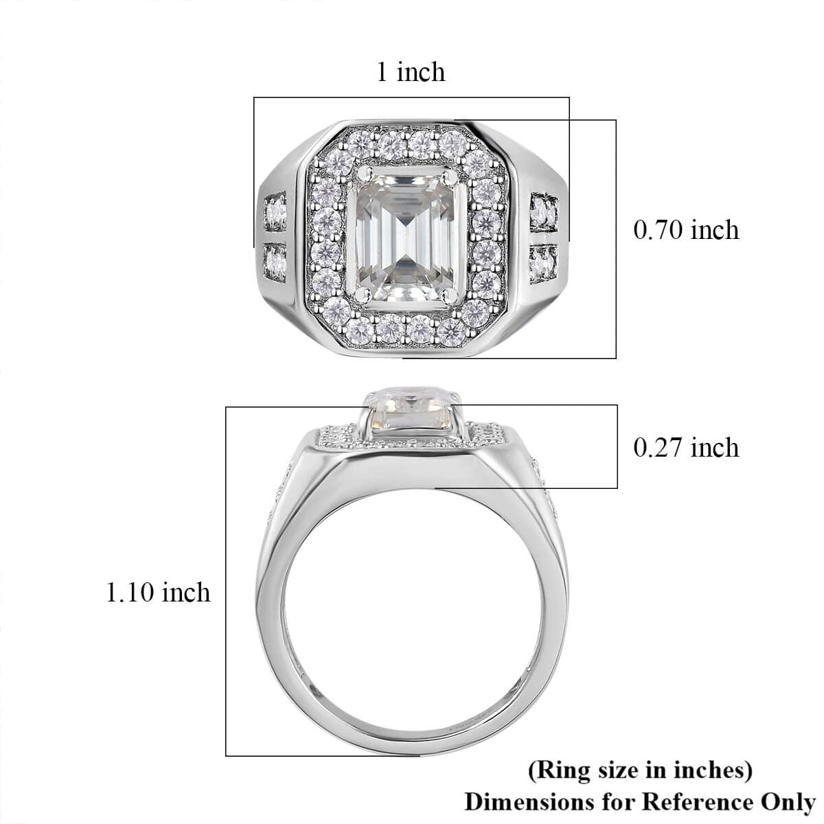 Moissanite Men's Ring in Platinum Over Sterling Silver (Size 13.0) 3.40 ctw image number 5