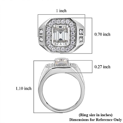 D'Joy Moissanite 3.40 ctw Royal Signet Men's Ring in Rhodium Over Sterling Silver (Size 13.0)